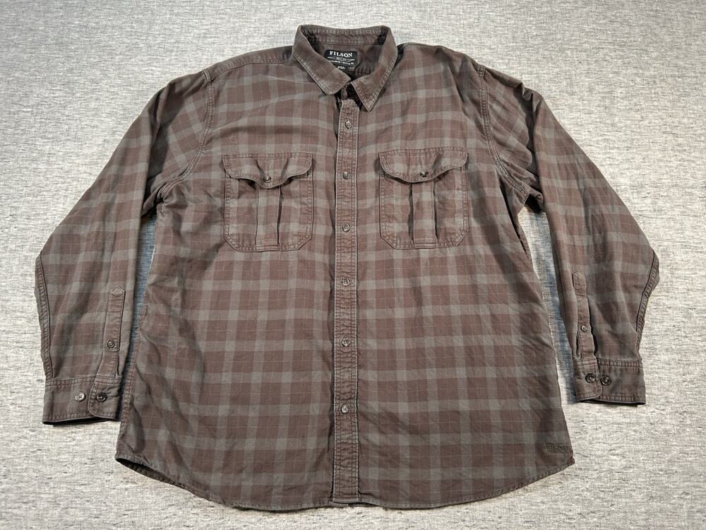 Filson Flannel Shirt Mens XXL Plaid Long Sleeve Cotton Button-Up Chest Pockets